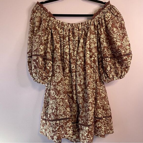 Olivaceous Avery Dress Boho Western Floral Lace Puff Short Sleeve Mini Medium - Picture 10 of 15